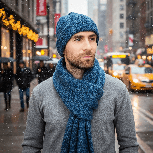 Scarf and Hat Blue Ocean - Men Long Winter Scarf Alpaca Wool from Quetzal Artisan
