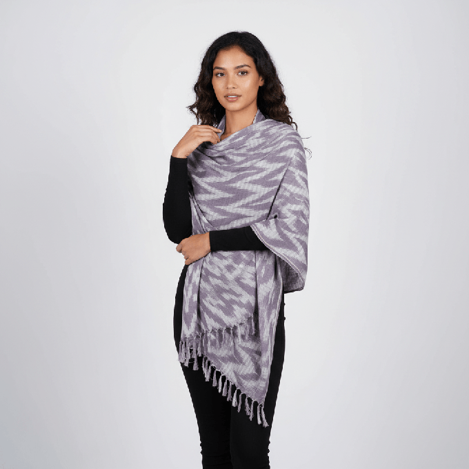 Grey Waves Shawl - Eco Friendly Tie Dye Scarf | Fashion Wrap from Quetzal Artisan