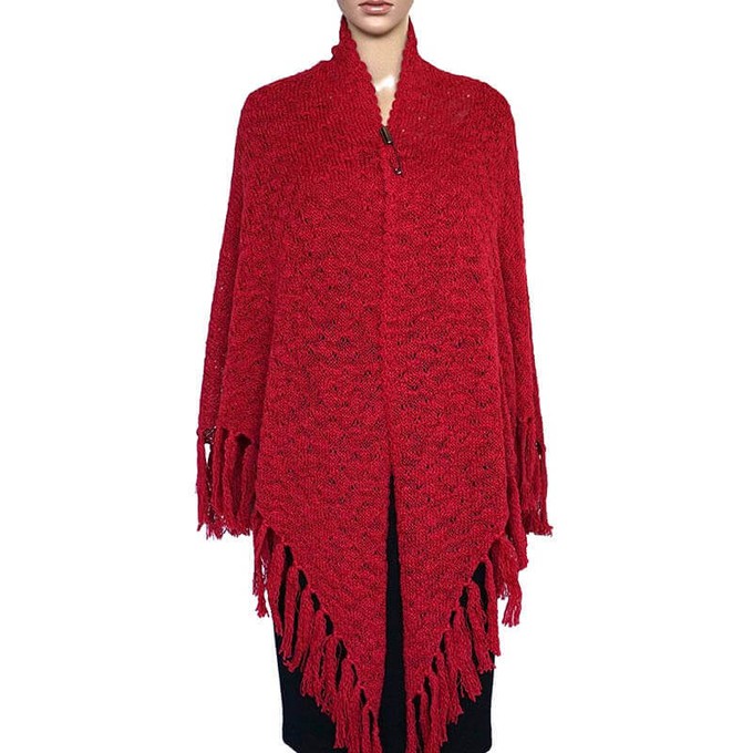 Red Triangle Shawl - Versatile Lightweight Alpaca Poncho from Quetzal Artisan