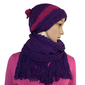 Scarf and Hat Purple - Stylish - Merino Wool & Bio Cotton from Quetzal Artisan