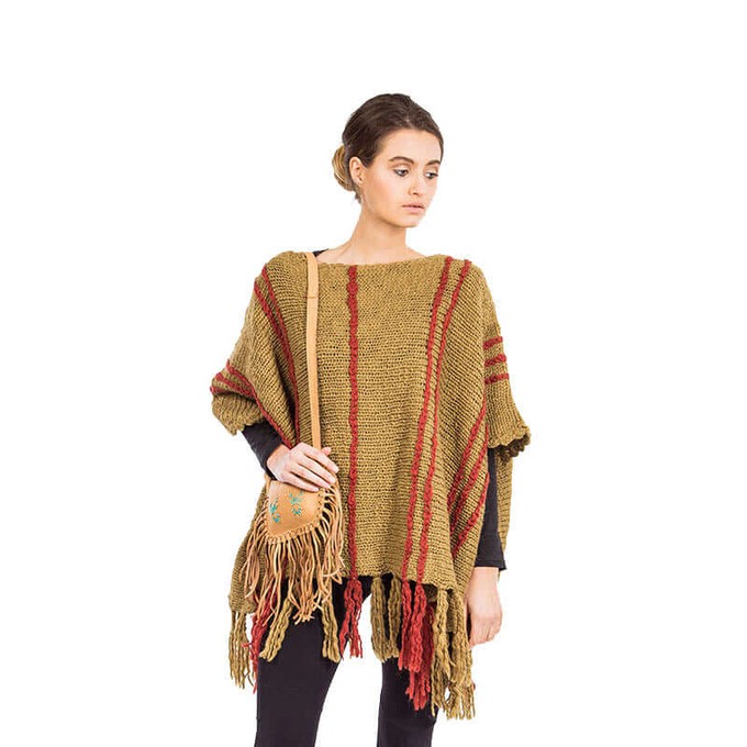Poncho Ochre Coral - Women Pullover Poncho Stylish and Warm from Quetzal Artisan