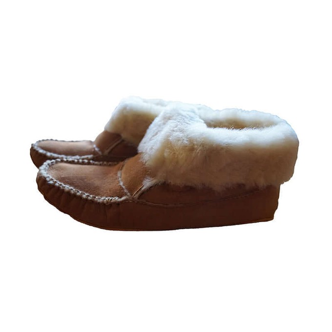 Men Sheepskin Moccasin Boots - Handmade Warm House Slippers from Quetzal Artisan