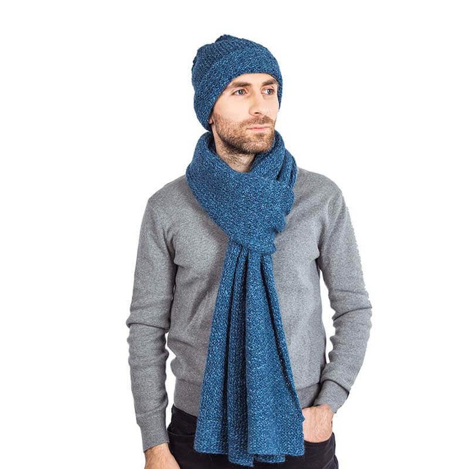 Scarf and Hat Blue Ocean - Men Long Winter Scarf Alpaca Wool from Quetzal Artisan