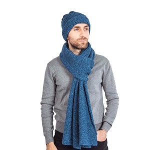 Scarf and Hat Blue Ocean - Men Long Winter Scarf Alpaca Wool from Quetzal Artisan