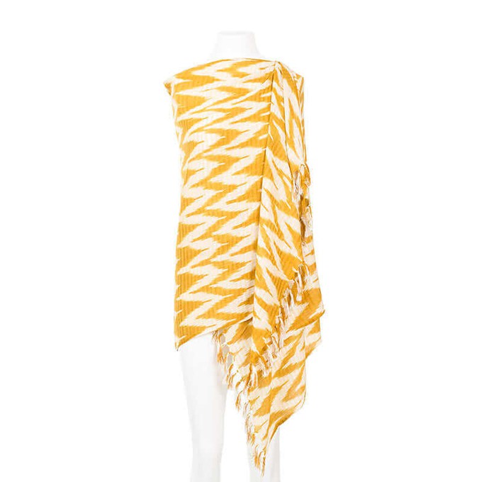 Golden Waves Tie Dye Shawl | Eco-Friendly Woven Yellow Scarf from Quetzal Artisan