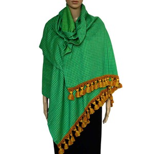 Green Lemon Shawl - Extra Large Woven Fair Trade Plaid Wrap from Quetzal Artisan