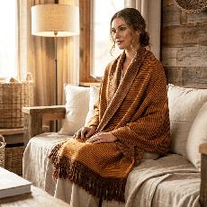 Brown Yellow Shawl - Extra Large Handwoven Wrap via Quetzal Artisan