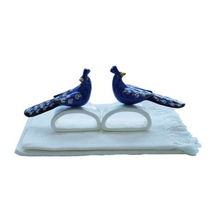 Blue Peacock Napkin Rings - With Cotton Napkins - Fairtrade from Quetzal Artisan