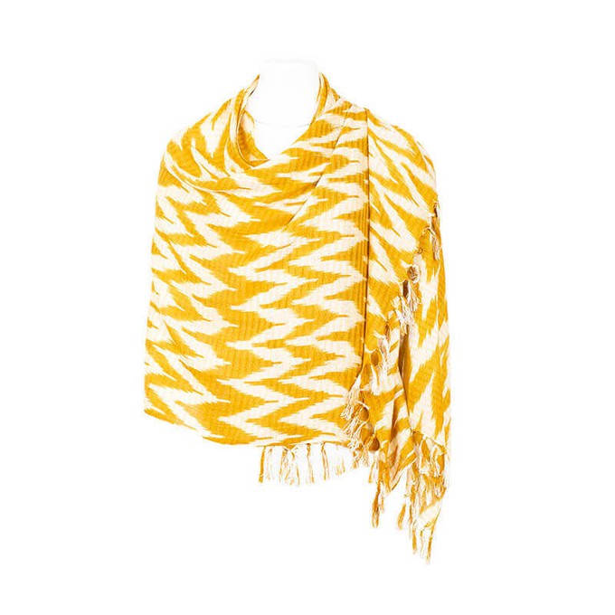 Golden Waves Tie Dye Shawl | Eco-Friendly Woven Yellow Scarf from Quetzal Artisan