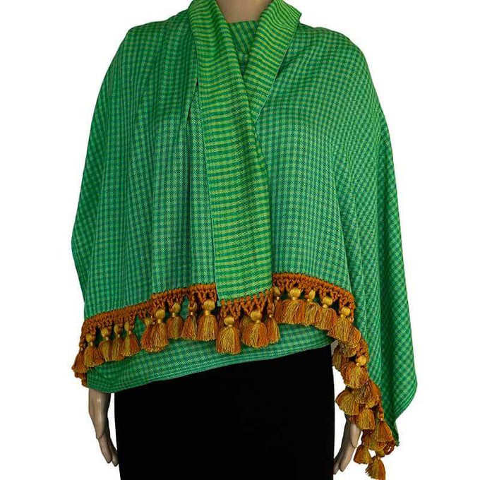 Green Lemon Shawl - Extra Large Woven Fair Trade Plaid Wrap from Quetzal Artisan