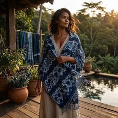 Blue Indigo Forest Shawl | Tie Dyed Eco-Friendly Scarf via Quetzal Artisan