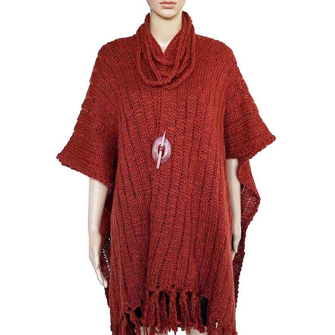 Poncho Bordeaux Red - Handwoven Alpaca Wool Wrap for Women from Quetzal Artisan