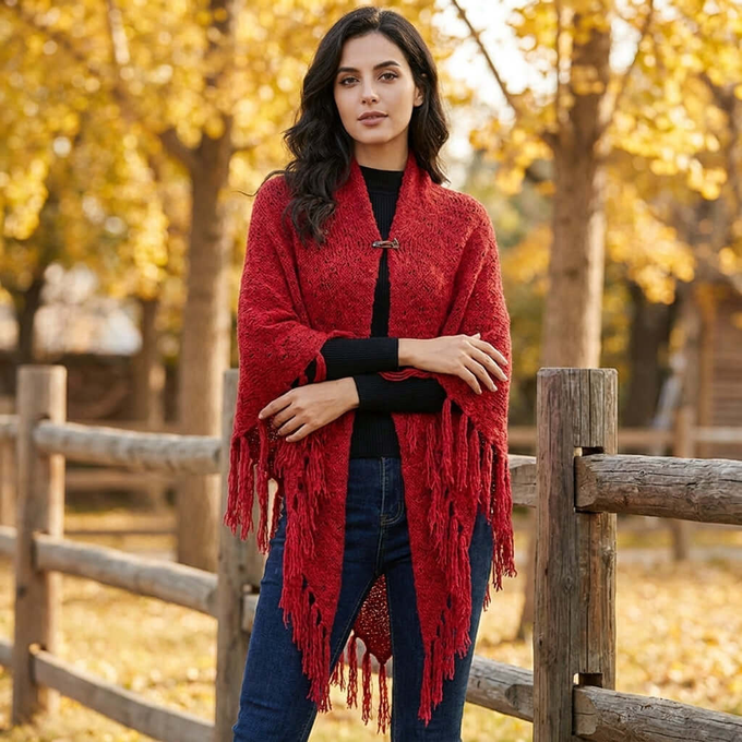 Red Triangle Shawl - Versatile Lightweight Alpaca Poncho from Quetzal Artisan