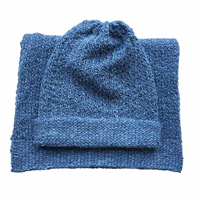 Scarf and Hat Blue Ocean - Men Long Winter Scarf Alpaca Wool from Quetzal Artisan