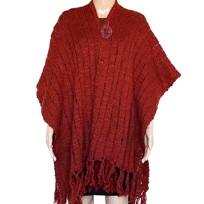 Poncho Bordeaux Red - Handwoven Alpaca Wool Wrap for Women from Quetzal Artisan