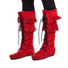 Fringed Red Boots - Handmade Native Canadian Suede Mukluks via Quetzal Artisan
