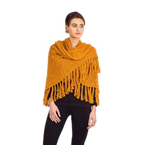Poncho Shawl Yellow Mustard - Alpaca Wool Triangle Shawl from Quetzal Artisan