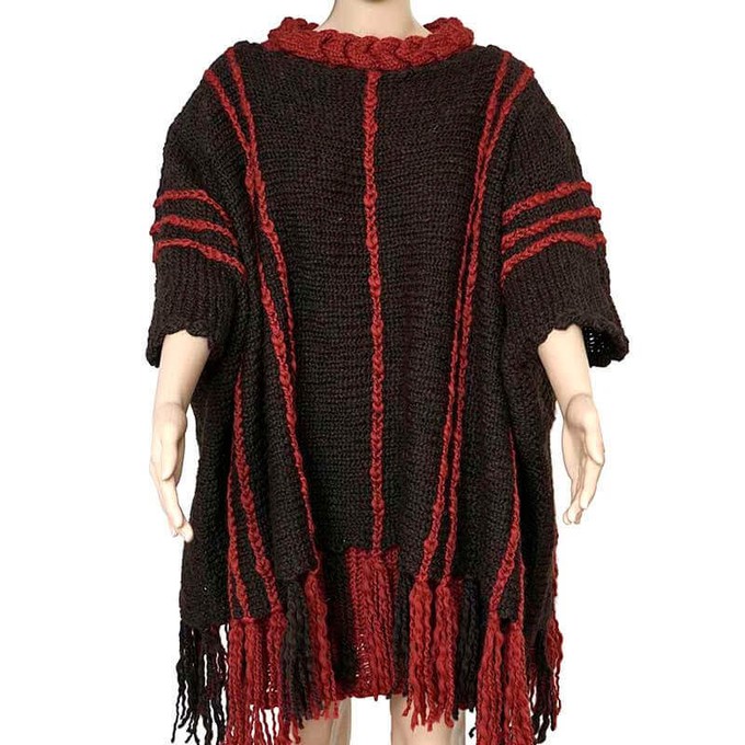 Poncho Chocolate Brown - Wool Pullover Poncho Stylish & Warm from Quetzal Artisan