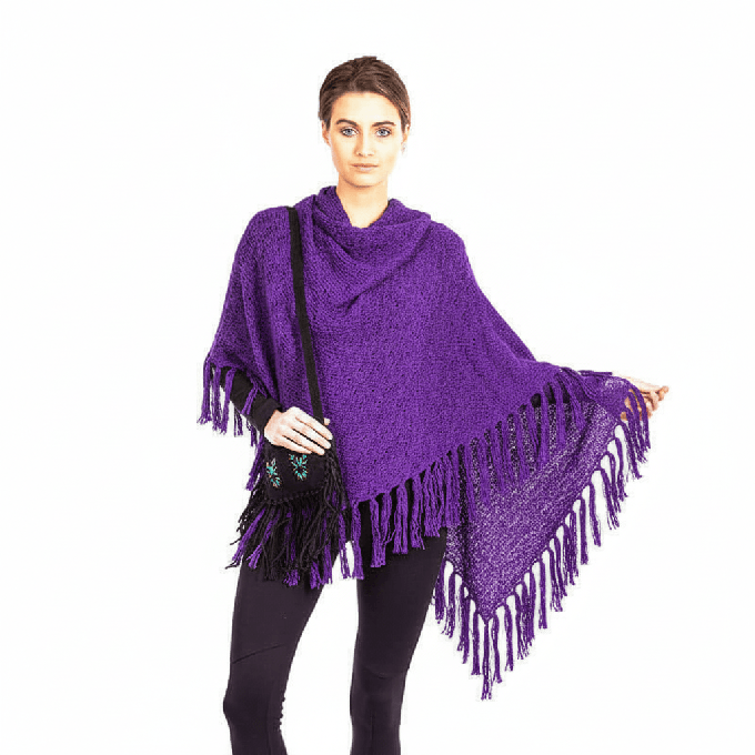 Purple Triangle Shawl - Versatile Lightweight Alpaca Poncho from Quetzal Artisan