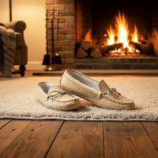 Men Moccasins Natural - Leather Slippers Native Footwear via Quetzal Artisan