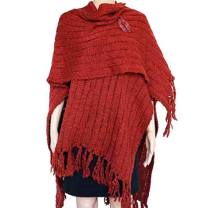 Poncho Shawl Bordeaux - Eco Wool - Fashionable and Warm from Quetzal Artisan Poncho Shawl Bordeaux - Eco Wool - Fashionable and Warm from Quetzal Artisan