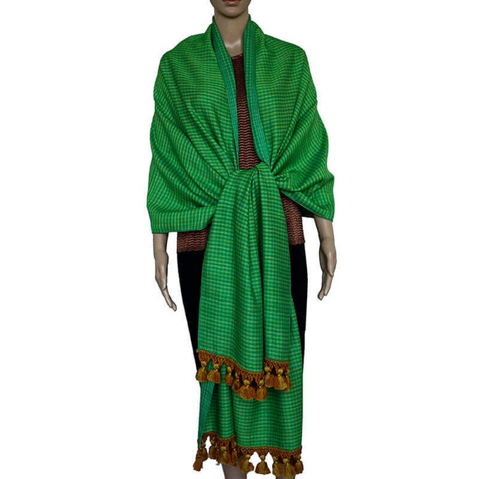 Green Lemon Shawl - Extra Large Woven Fair Trade Plaid Wrap from Quetzal Artisan