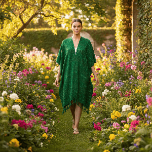 Green Summer Poncho - Eco-friendly & Fairtrade Cotton Tunic from Quetzal Artisan
