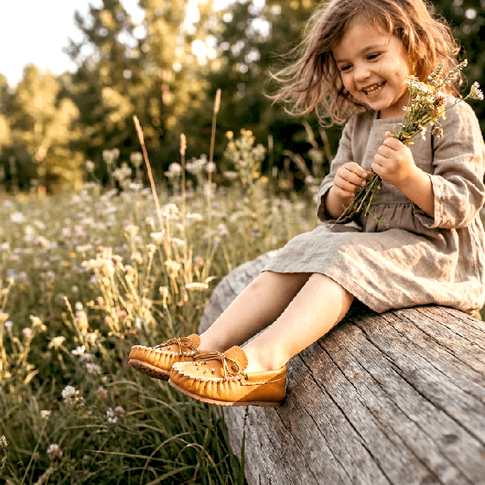 Girls Leather Moccasins - Hiawatha Traditional Native Shoes from Quetzal Artisan