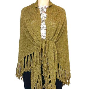 Green Olive Triangle Shawl - Long Lightweight Alpaca Poncho from Quetzal Artisan