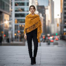 Yellow Mustard Triangle Shawl - Versatile Lightweight Poncho via Quetzal Artisan