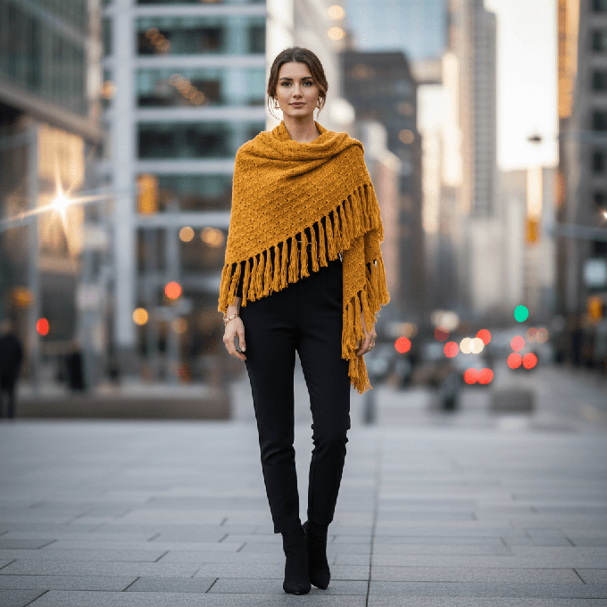 Yellow Mustard Triangle Shawl - Versatile Lightweight Poncho from Quetzal Artisan