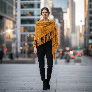 Yellow Mustard Triangle Shawl - Versatile Lightweight Poncho from Quetzal Artisan