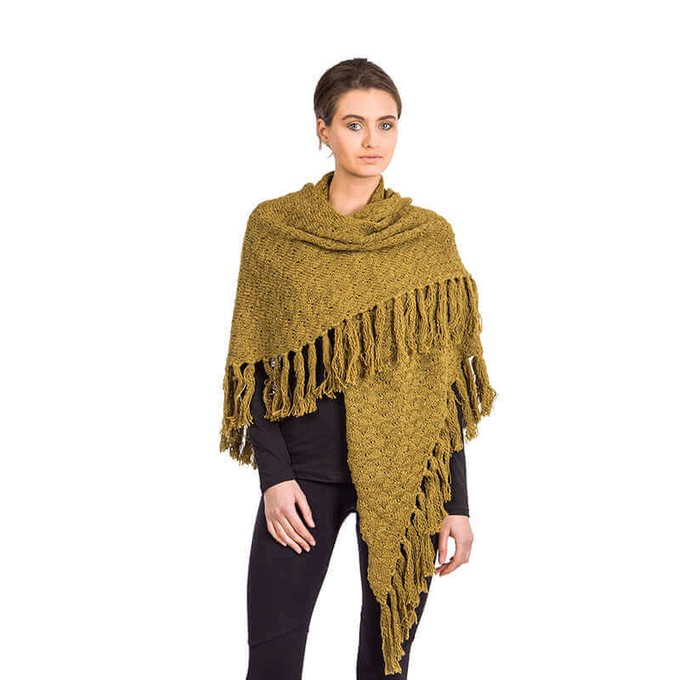 Green Olive Triangle Shawl - Long Lightweight Alpaca Poncho from Quetzal Artisan