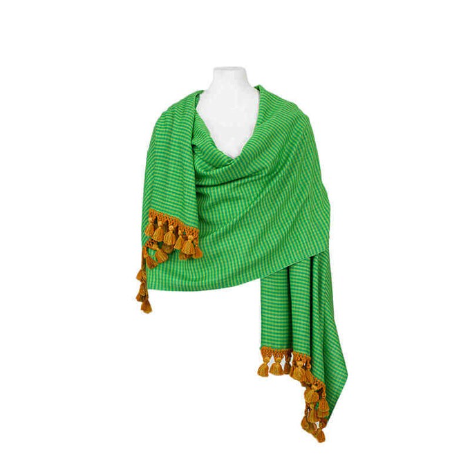 Green Lemon Shawl - Extra Large Woven Fair Trade Plaid Wrap from Quetzal Artisan