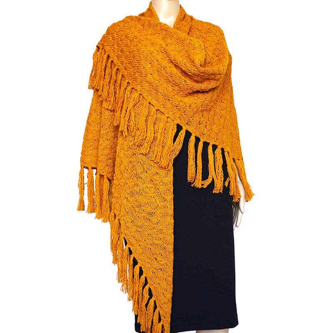 Yellow Mustard Triangle Shawl - Versatile Lightweight Poncho from Quetzal Artisan