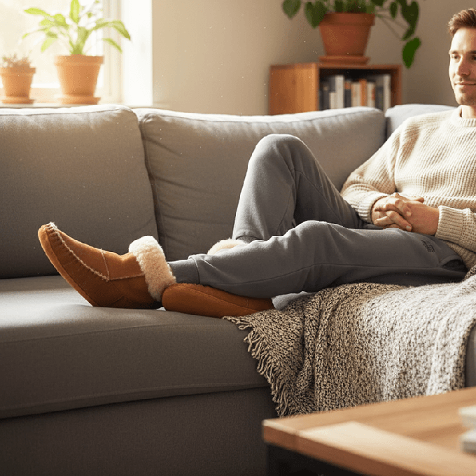 Men Sheepskin Moccasin Boots - Handmade Warm House Slippers from Quetzal Artisan
