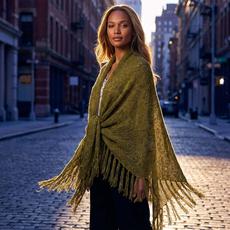 Green Olive Triangle Shawl - Long Lightweight Alpaca Poncho via Quetzal Artisan