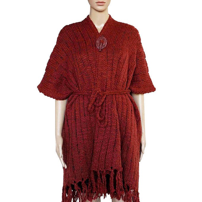 Poncho Bordeaux Red - Handwoven Alpaca Wool Wrap for Women from Quetzal Artisan
