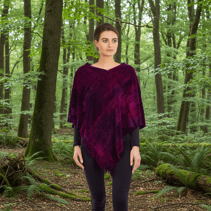 Poncho Magenta - Handwoven Organic Bamboo Chenille Wrap from Quetzal Artisan