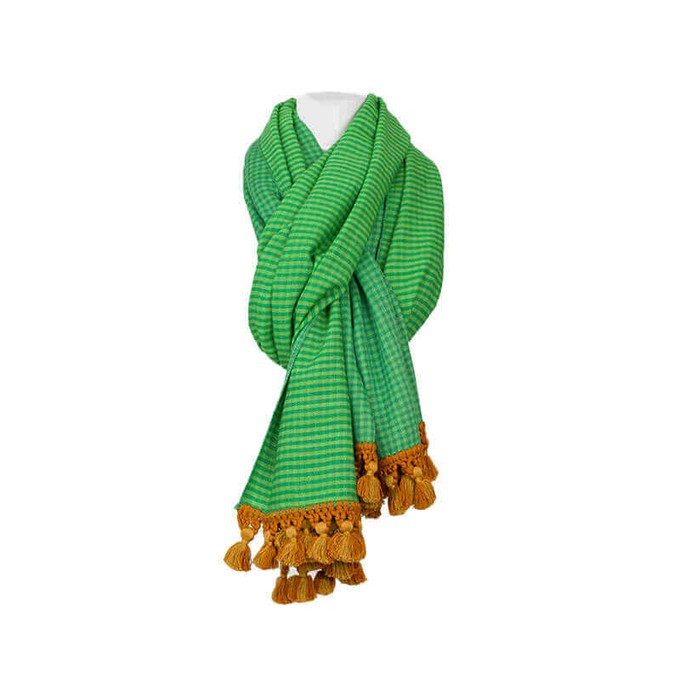 Green Lemon Shawl - Extra Large Woven Fair Trade Plaid Wrap from Quetzal Artisan