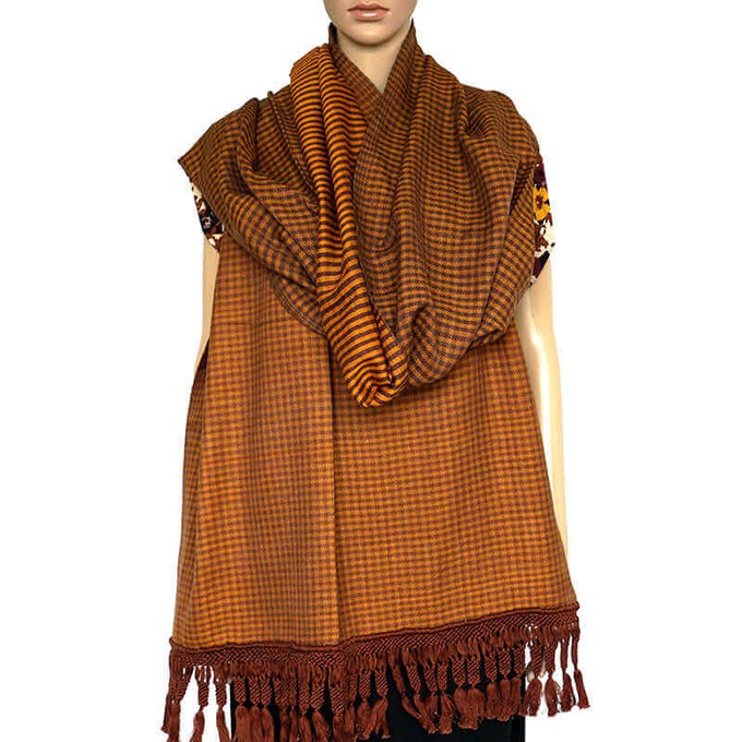 Brown Yellow Shawl - Extra Large Handwoven Wrap from Quetzal Artisan