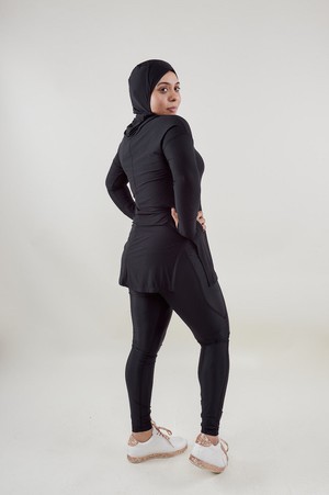 Black 'custom arm-length' Crew Neck Long-Sleeve Top with Split from Ran By Nature