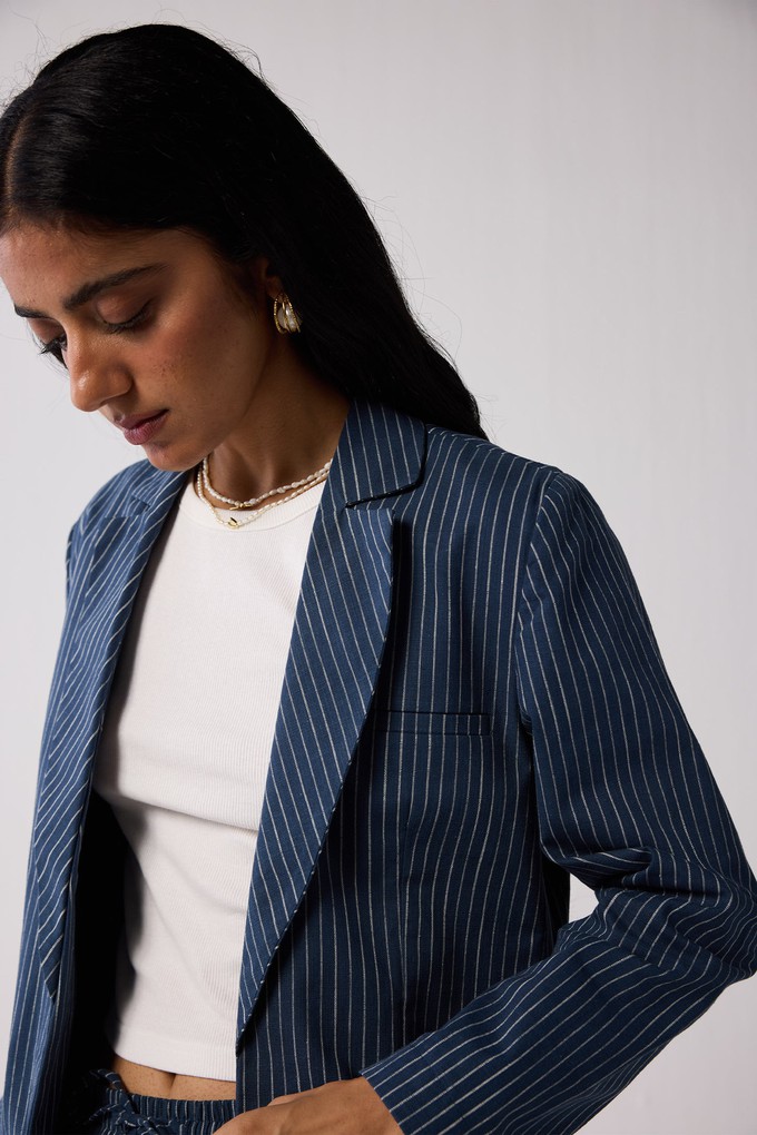 Weekday Blazer and Wide-leg Drawstring Pants Set in Blue Stripes from Reistor