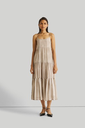 Strappy Tiered Maxi Dress in Beige Stripes from Reistor