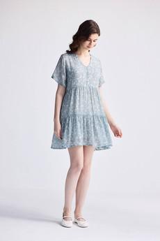 Floral Short Tiered dress in Light Blue via Reistor