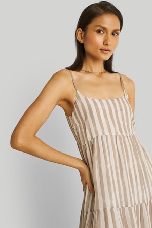 Strappy Tiered Maxi Dress in Beige Stripes from Reistor