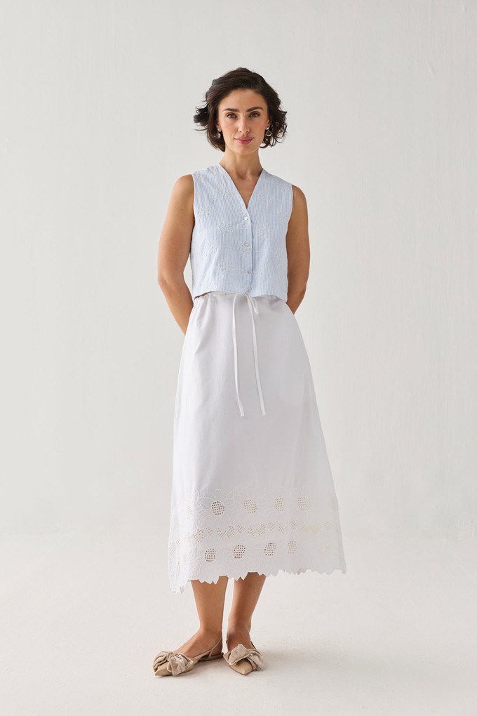 Embroidered Sleeveless Vest Top in Blue Stripe from Reistor