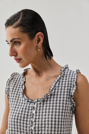 Embroidered Peplum Top in Grey Check from Reistor