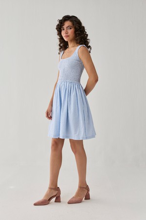 Smocked Short Dress in Blue Stripes from Reistor