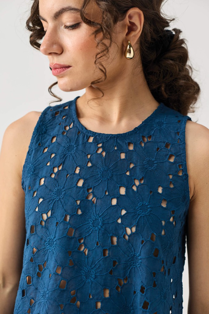 The Embroidered Button Back Top in Blue from Reistor